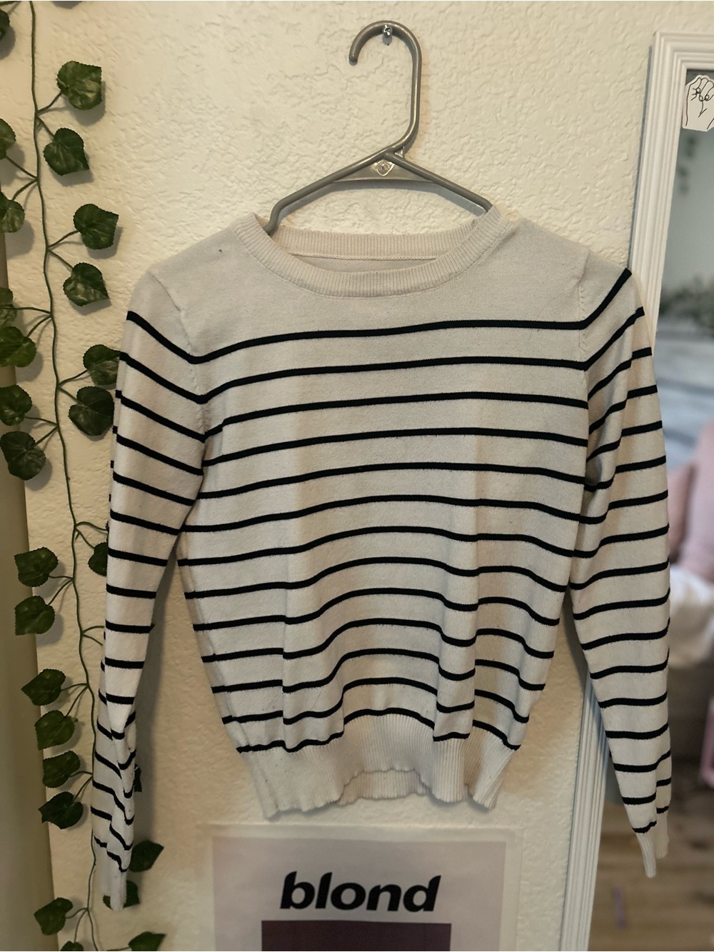 Striped Crewneck Sweater in Cream and Black